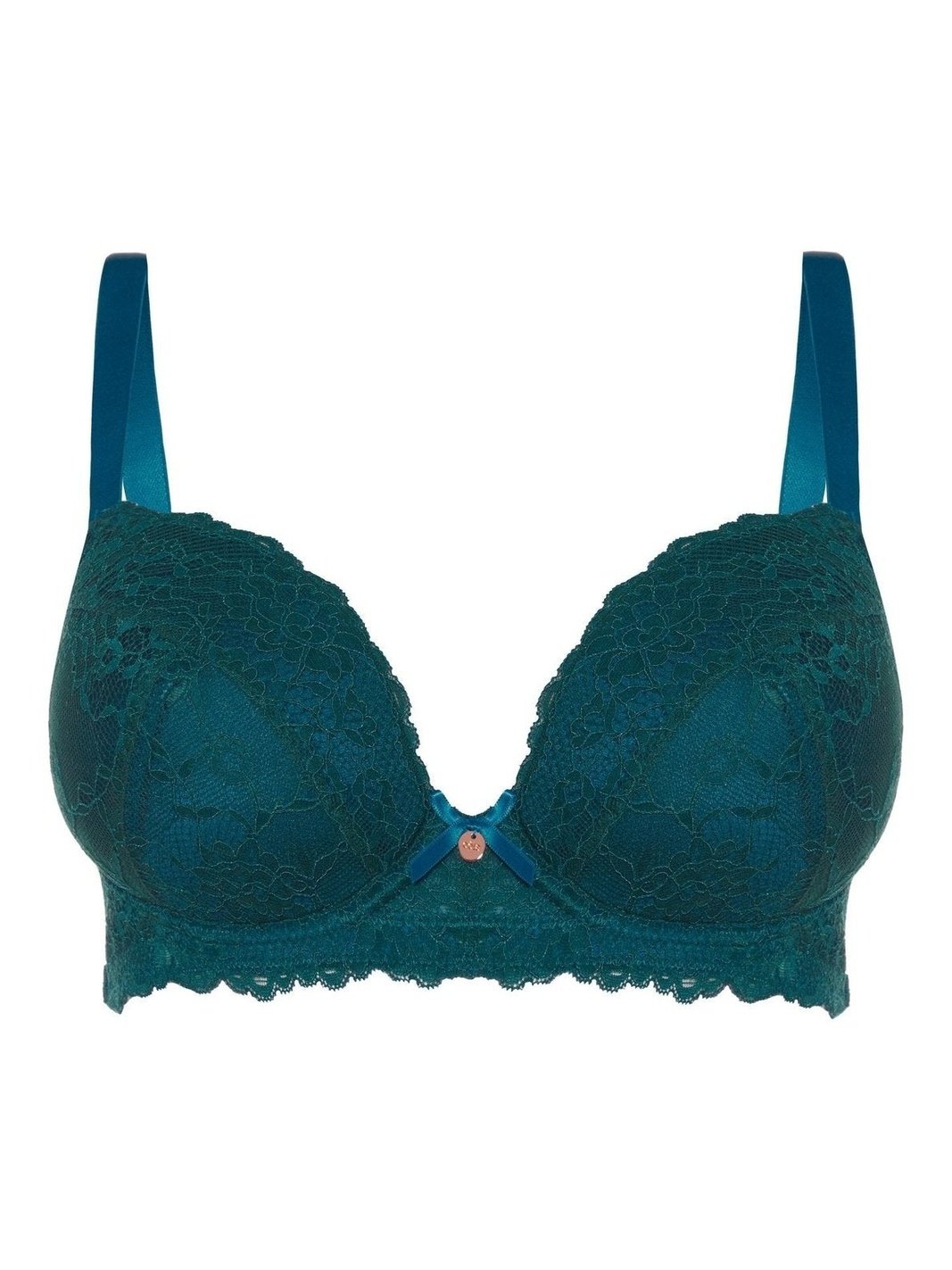 Tonal Lace Padded Plunge Bra in Emerald & Teal - Exquisite